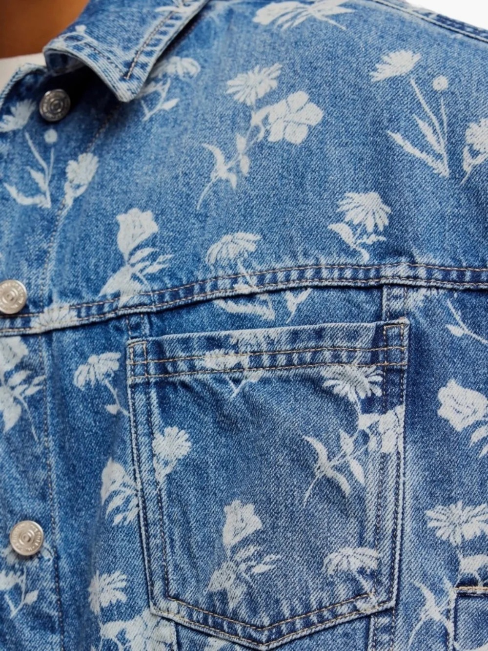 Free People Opal Floral Daisy Patterned  Swing Denim Jacket In Sky Blue - M - Picture 5 of 10